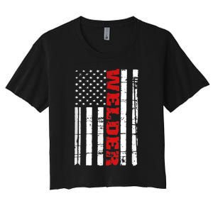 Welder American Flag USA Patriotic Weld Pipefitter Women's Crop Top Tee