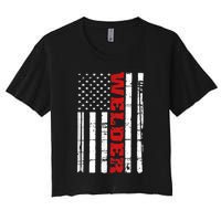 Welder American Flag USA Patriotic Weld Pipefitter Women's Crop Top Tee