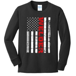 Welder American Flag USA Patriotic Weld Pipefitter Kids Long Sleeve Shirt