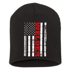 Welder American Flag USA Patriotic Weld Pipefitter Short Acrylic Beanie