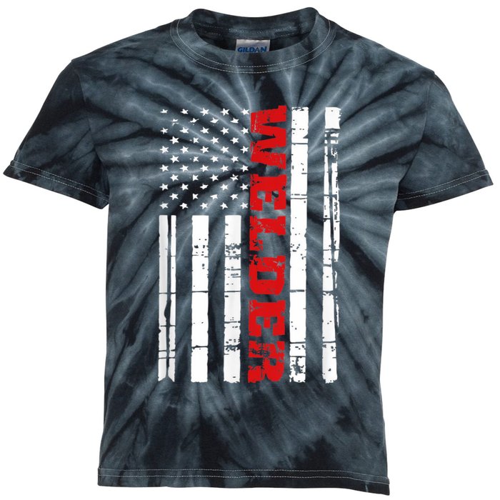 Welder American Flag USA Patriotic Weld Pipefitter Kids Tie-Dye T-Shirt