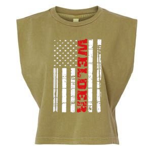 Welder American Flag USA Patriotic Weld Pipefitter Garment-Dyed Women's Muscle Tee