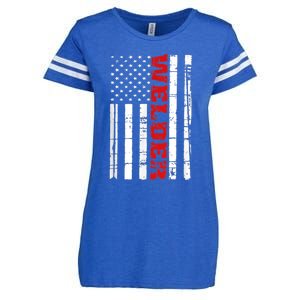 Welder American Flag USA Patriotic Weld Pipefitter Enza Ladies Jersey Football T-Shirt