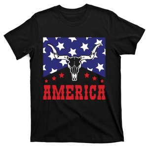 Western America Flag  Cowgirl Skull Wild West T-Shirt