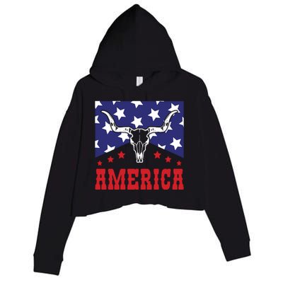 Western America Flag  Cowgirl Skull Wild West Crop Fleece Hoodie