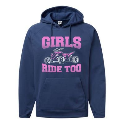 Wo ATV Funny Four Wheeler Quad Bike Girls Ride Too Quad Biker Performance Fleece Hoodie