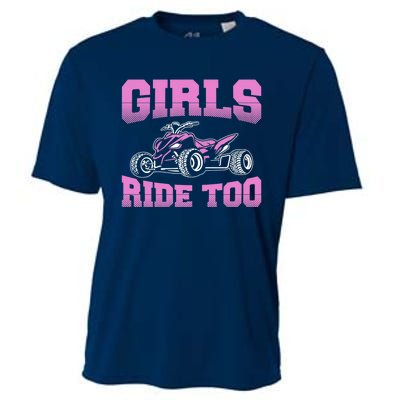 Wo ATV Funny Four Wheeler Quad Bike Girls Ride Too Quad Biker Cooling Performance Crew T-Shirt