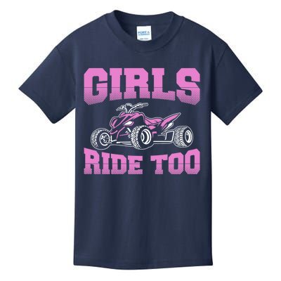 Wo ATV Funny Four Wheeler Quad Bike Girls Ride Too Quad Biker Kids T-Shirt