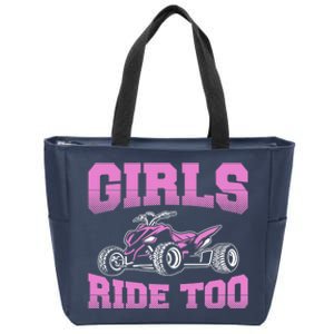 Wo ATV Funny Four Wheeler Quad Bike Girls Ride Too Quad Biker Zip Tote Bag