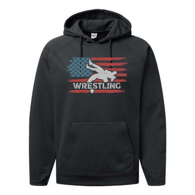 Wrestling American Flag Ring Athlete Wrestler Coach Premium Performance Fleece Hoodie