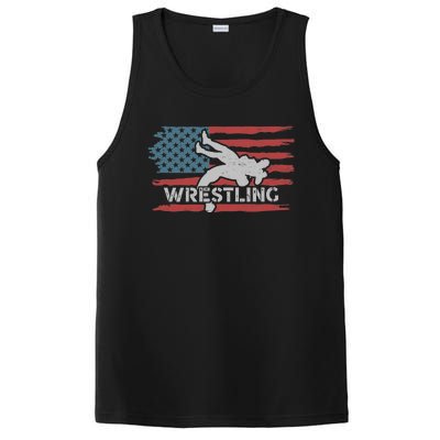 Wrestling American Flag Ring Athlete Wrestler Coach Premium PosiCharge Competitor Tank