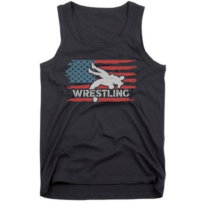 Wrestling American Flag Ring Athlete Wrestler Coach Premium Tank Top