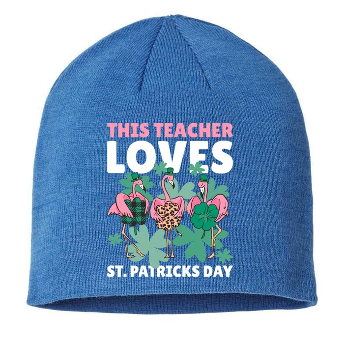 With A Flamingo This Teacher Loves St Patrick's Day Gift Sustainable Beanie