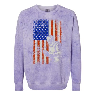 Welding American Flag Welder Fathers Day 4th Of July Dad Gift Colorblast Crewneck Sweatshirt