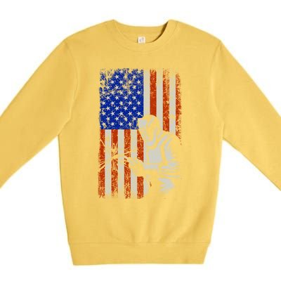 Welding American Flag Welder Fathers Day 4th Of July Dad Gift Premium Crewneck Sweatshirt