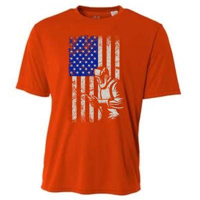 Welding American Flag Welder Fathers Day 4th Of July Dad Gift Cooling Performance Crew T-Shirt