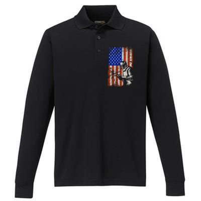 Welding American Flag Welder Fathers Day 4th Of July Dad Gift Performance Long Sleeve Polo