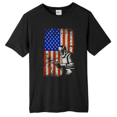 Welding American Flag Welder Fathers Day 4th Of July Dad Gift Tall Fusion ChromaSoft Performance T-Shirt