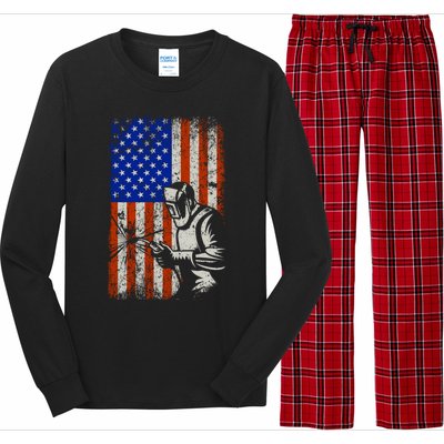 Welding American Flag Welder Fathers Day 4th Of July Dad Gift Long Sleeve Pajama Set