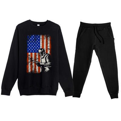 Welding American Flag Welder Fathers Day 4th Of July Dad Gift Premium Crewneck Sweatsuit Set