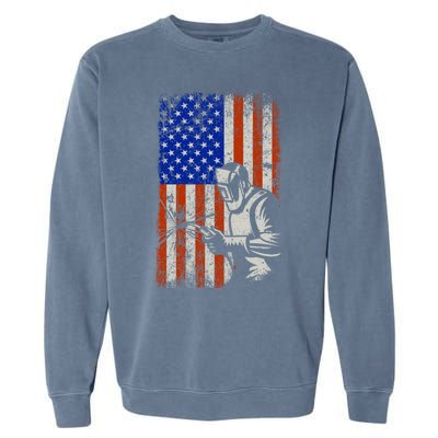 Welding American Flag Welder Fathers Day 4th Of July Dad Gift Garment-Dyed Sweatshirt