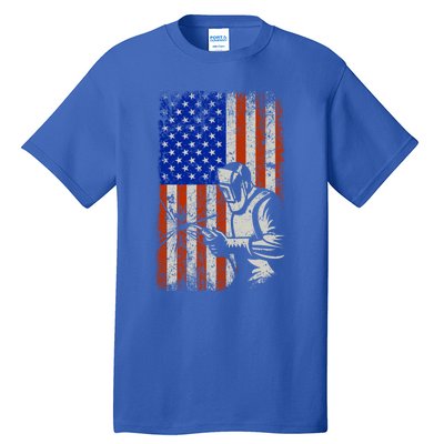 Welding American Flag Welder Fathers Day 4th Of July Dad Gift Tall T-Shirt