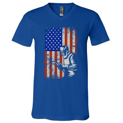 Welding American Flag Welder Fathers Day 4th Of July Dad Gift V-Neck T-Shirt