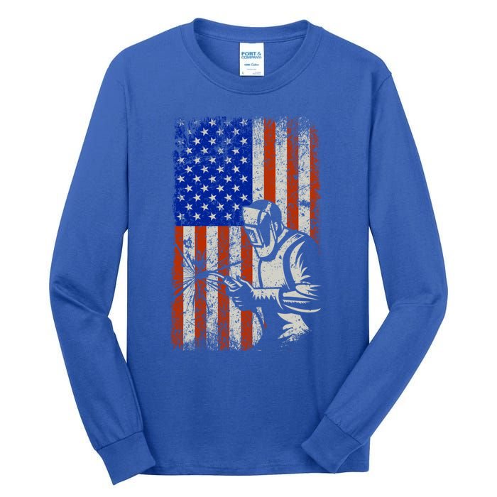 Welding American Flag Welder Fathers Day 4th Of July Dad Gift Tall Long Sleeve T-Shirt