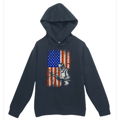 Welding American Flag Welder Fathers Day 4th Of July Dad Gift Urban Pullover Hoodie