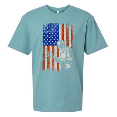 Welding American Flag Welder Fathers Day 4th Of July Dad Gift Sueded Cloud Jersey T-Shirt