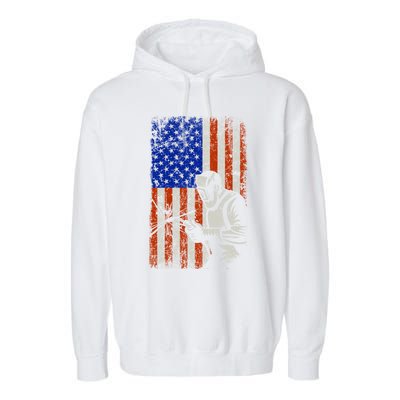 Welding American Flag Welder Fathers Day 4th Of July Dad Gift Garment-Dyed Fleece Hoodie