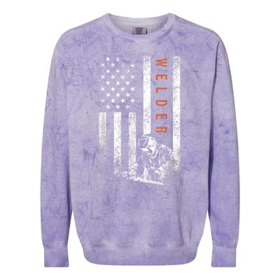 Welder American Flag Design Welding Colorblast Crewneck Sweatshirt