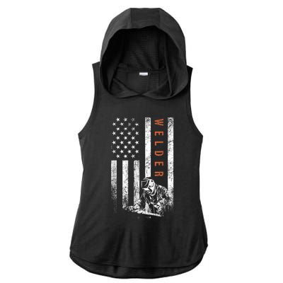 Welder American Flag Design Welding Ladies PosiCharge Tri-Blend Wicking Draft Hoodie Tank