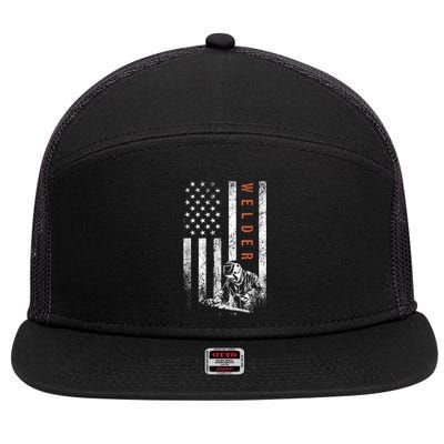 Welder American Flag Design Welding 7 Panel Mesh Trucker Snapback Hat