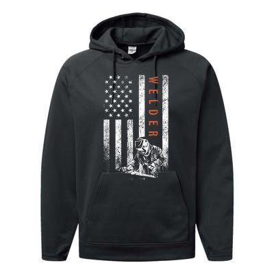 Welder American Flag Design Welding Performance Fleece Hoodie