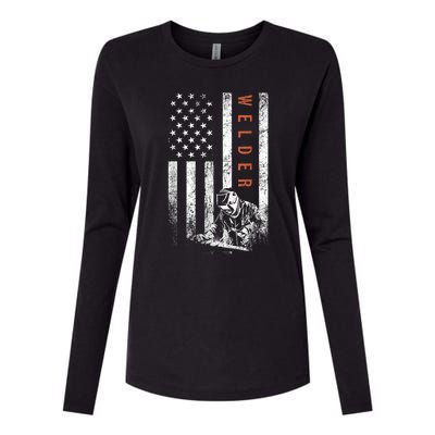 Welder American Flag Design Welding Womens Cotton Relaxed Long Sleeve T-Shirt