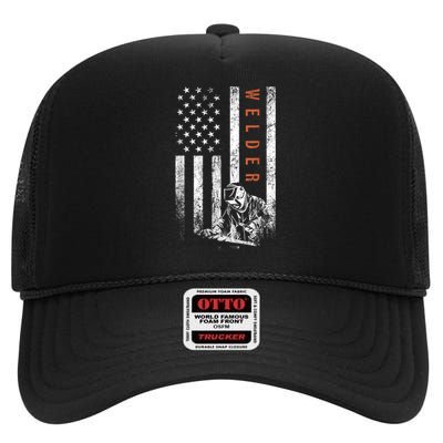 Welder American Flag Design Welding High Crown Mesh Back Trucker Hat