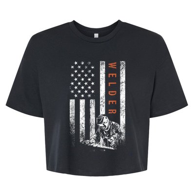 Welder American Flag Design Welding Bella+Canvas Jersey Crop Tee