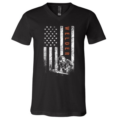 Welder American Flag Design Welding V-Neck T-Shirt