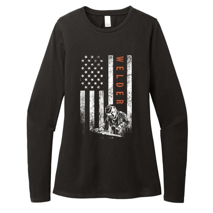 Welder American Flag Design Welding Womens CVC Long Sleeve Shirt