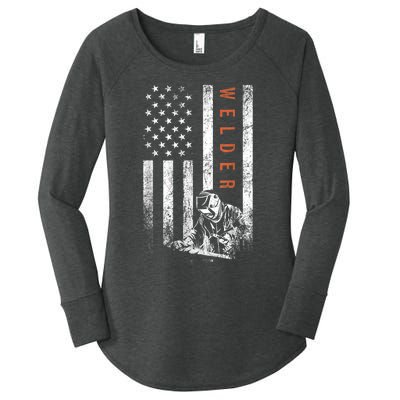 Welder American Flag Design Welding Women's Perfect Tri Tunic Long Sleeve Shirt