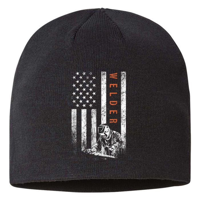 Welder American Flag Design Welding Sustainable Beanie