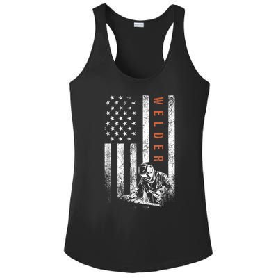 Welder American Flag Design Welding Ladies PosiCharge Competitor Racerback Tank