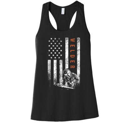 Welder American Flag Design Welding Women's Racerback Tank