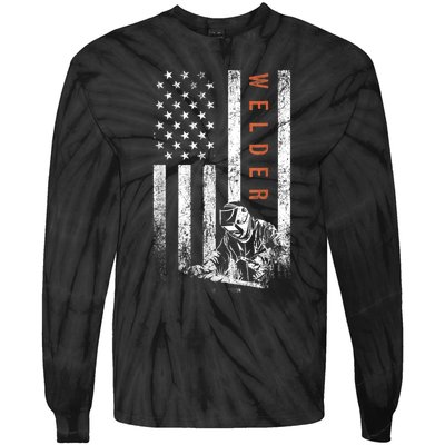 Welder American Flag Design Welding Tie-Dye Long Sleeve Shirt