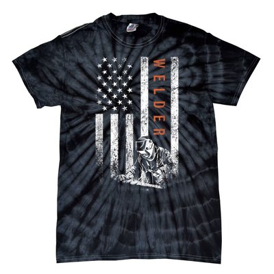 Welder American Flag Design Welding Tie-Dye T-Shirt