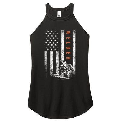 Welder American Flag Design Welding Women's Perfect Tri Rocker Tank