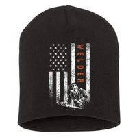 Welder American Flag Design Welding Short Acrylic Beanie