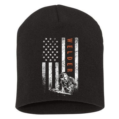 Welder American Flag Design Welding Short Acrylic Beanie