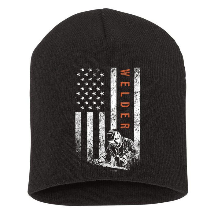 Welder American Flag Design Welding Short Acrylic Beanie